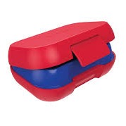 Bentgo Kids Snack Box Red diagram showing leak‑proof design, removable tray and protective outer shell