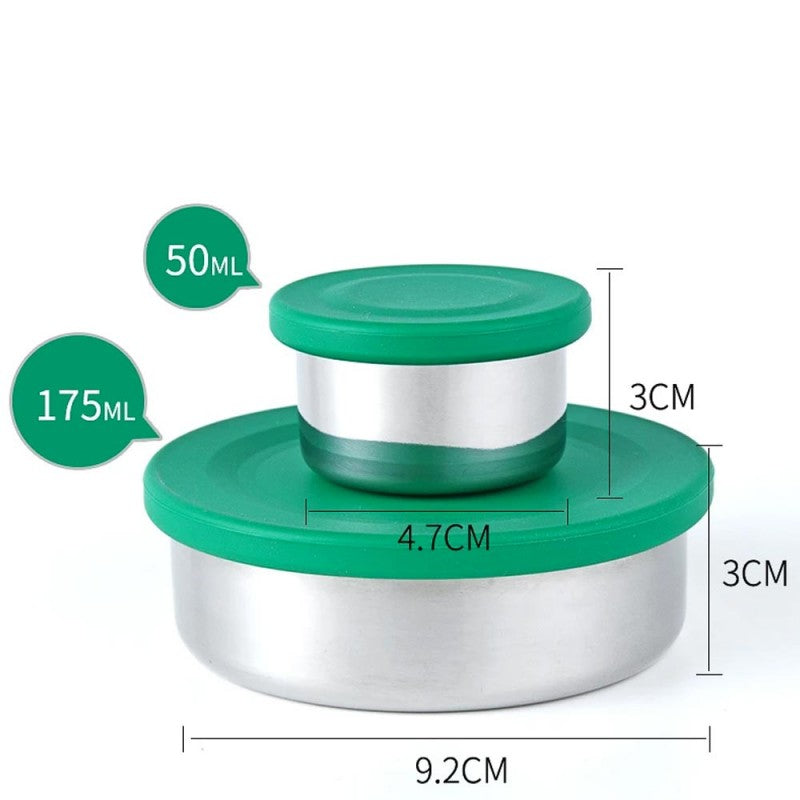 Ecococoon stainless steel snack pot set with green lids