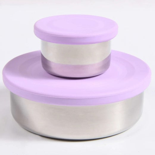 Ecococoon stainless steel snack pot set with grape‑purple lids