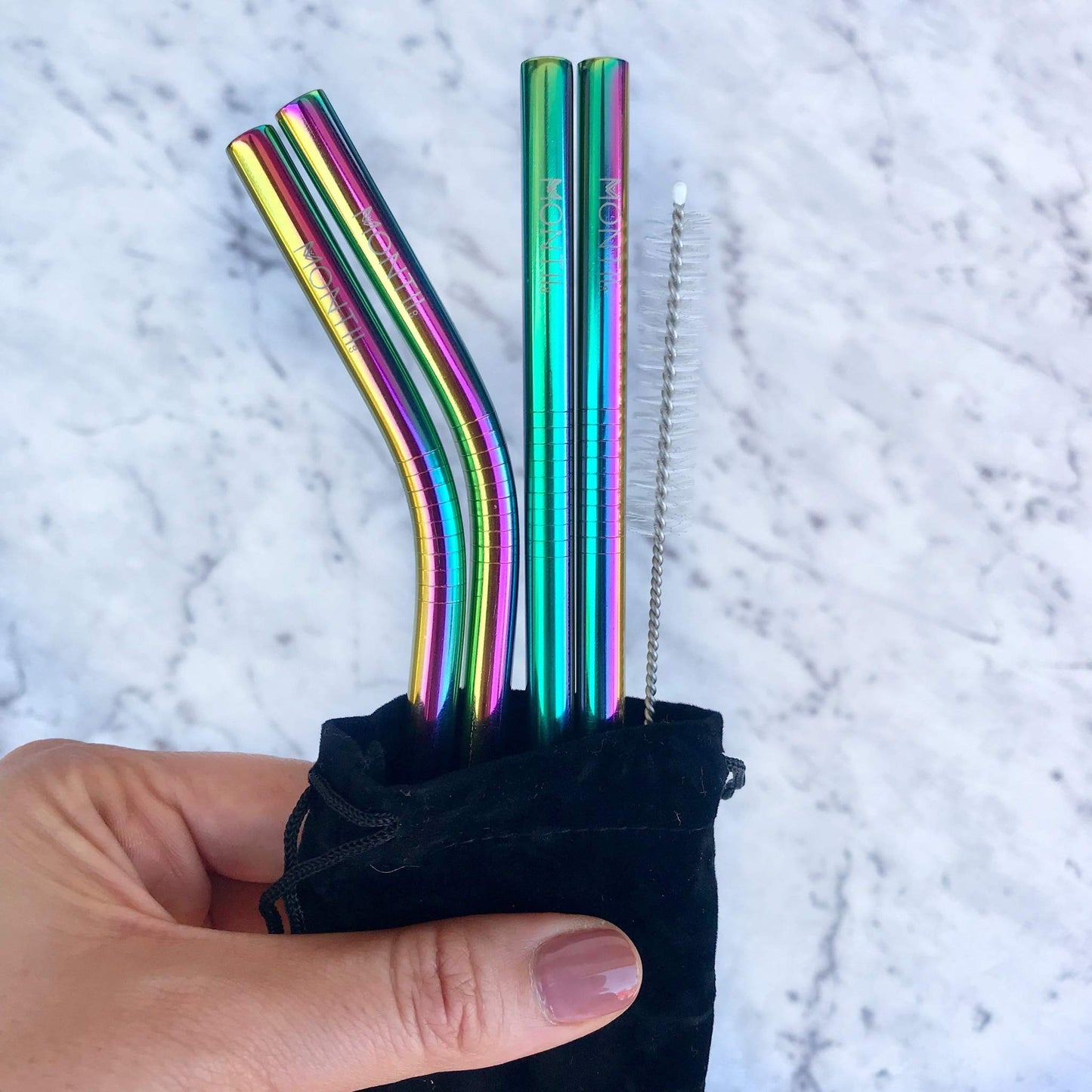 MontiiCo Stainless Steel Rainbow Straw Set
