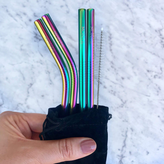 MontiiCo Stainless Steel Rainbow Straw Set