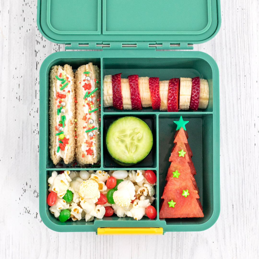 Lunch Punch Christmas sandwich cutter packaging with festive Santa and Christmas tree designs