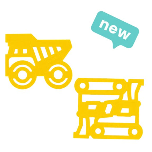 Lunch Punch Construction sandwich cutter set with yellow dump truck and excavator cutters