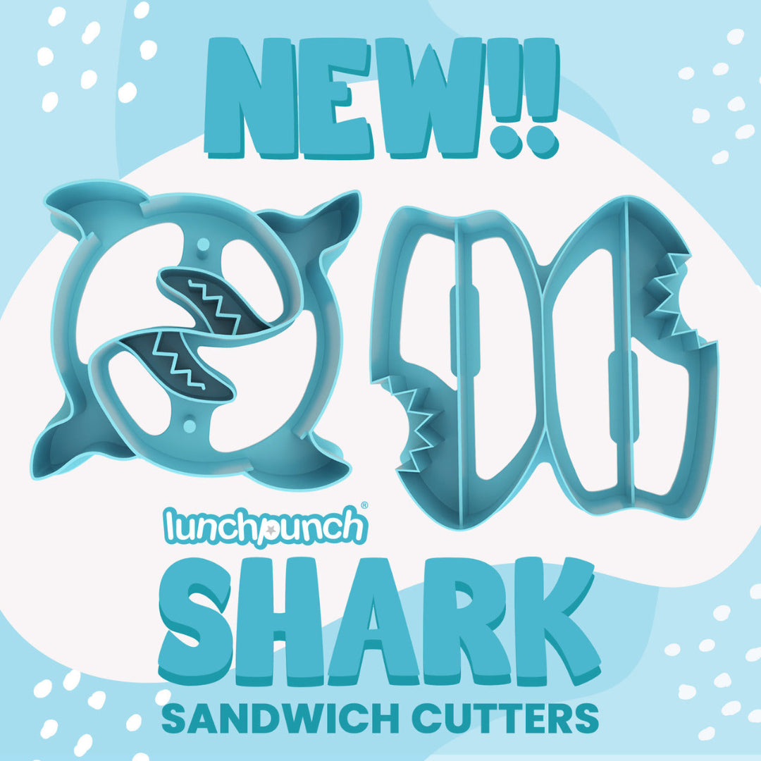 Lunch Punch Sharks sandwich cutter set with shark and shark‑fin shaped cutters
