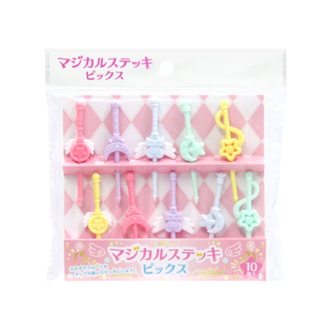 A pack of colorful magic wand-shaped food picks for bento decoration.