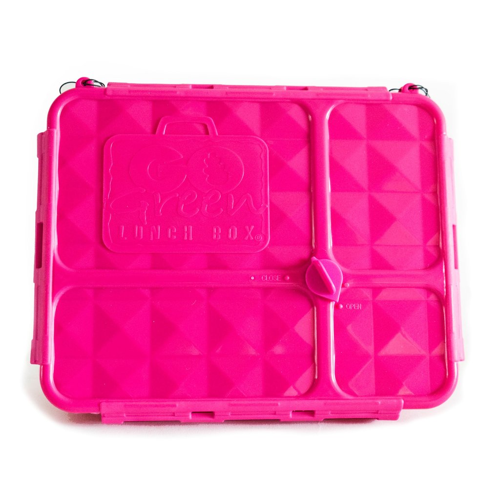 a picture of Go Green Medium  Lunch Box - Pinkon a white background for making mealtime fun and playful