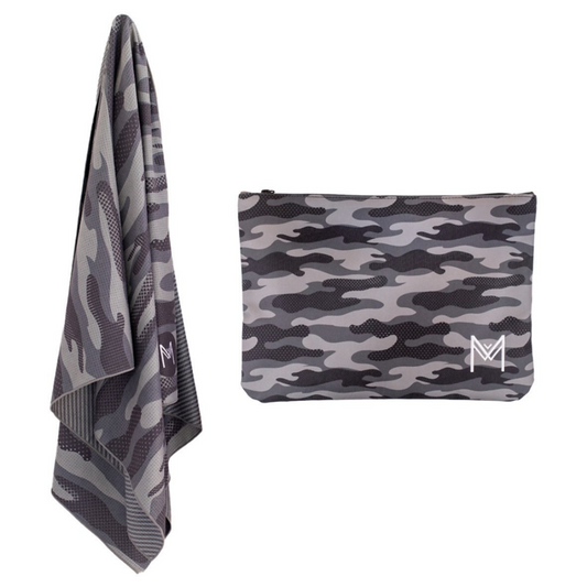 MontiiCo Combat sand‑free beach towel with matching wet bag for swimmers and beach essentials.