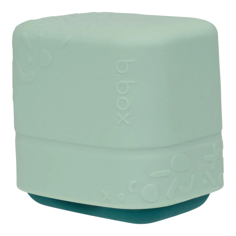 Two Forest green b.box snack cups stacked neatly for easy packing