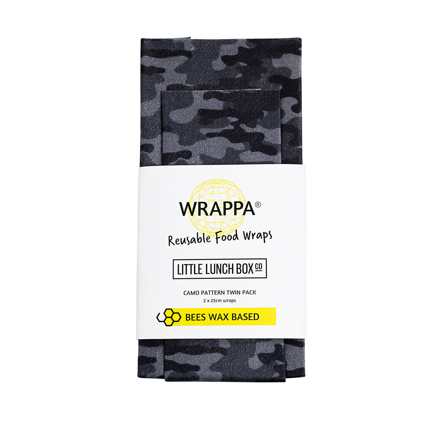 Camo beeswax wraps designed to replace plastic wrap and keep food fresh in reusable style.